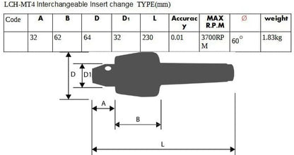 K-Gualda Morse Taper 4 MT4 Live center Interchangeable Insert change type